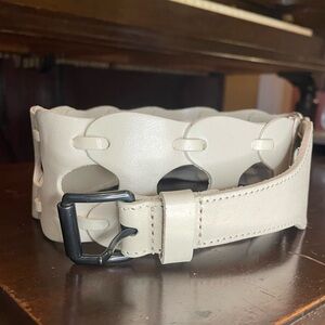 LP by Linea Pelle Cream Leather Wide Belt with gunmetal hardware. Size Large.